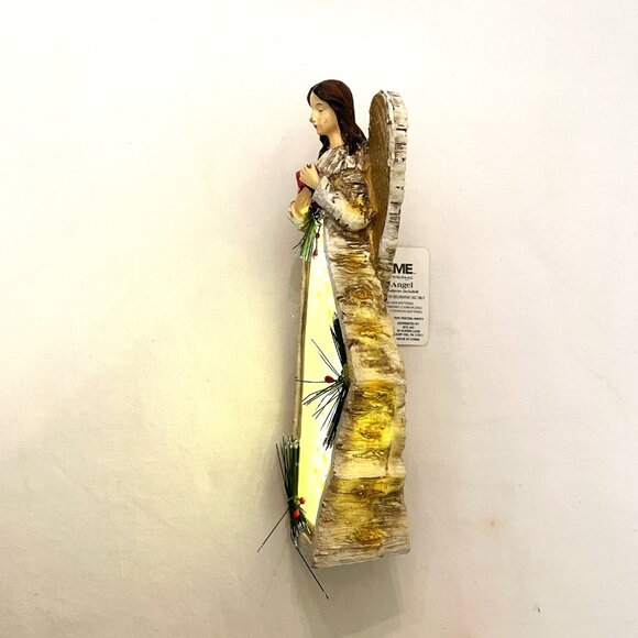 Lighted Angel Figurine White Birch Wood Glitter 9" x 4" Table Top Decoration - Picture 3 of 8